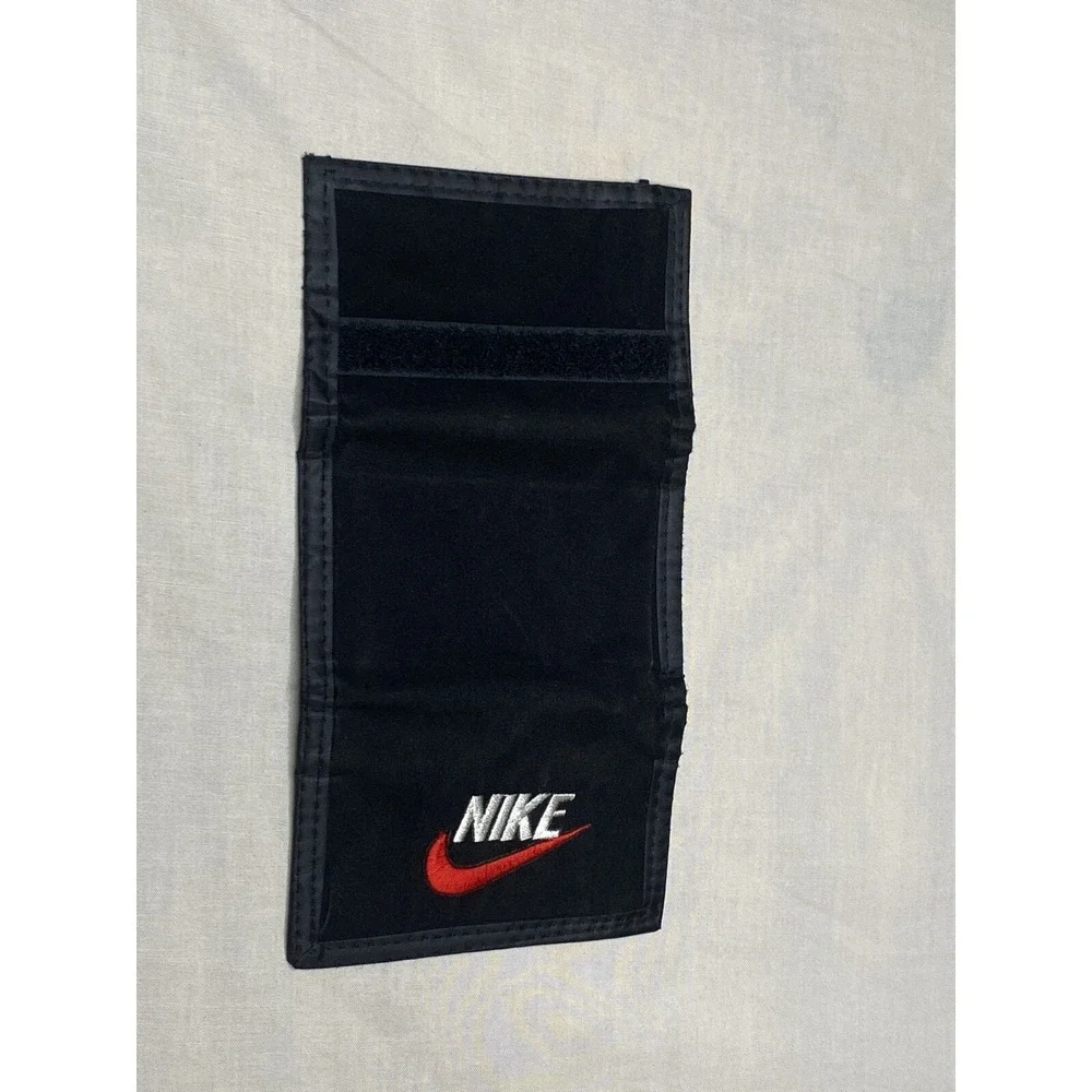 Y2K Nike Black Velvet Trifold Wallet Red Check Minimalist Athletic Streetwear